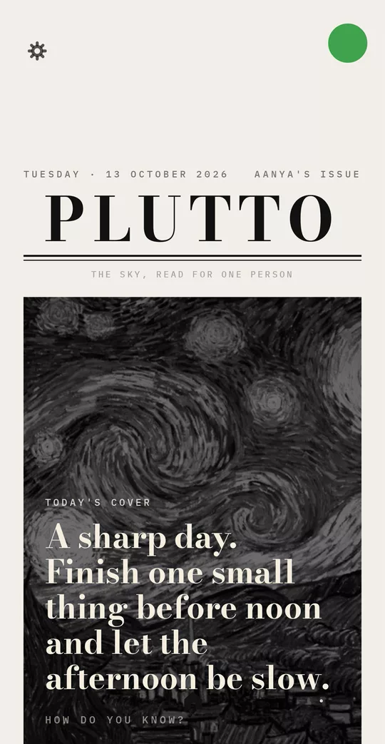 Today’s cover, a page of the Plutto app